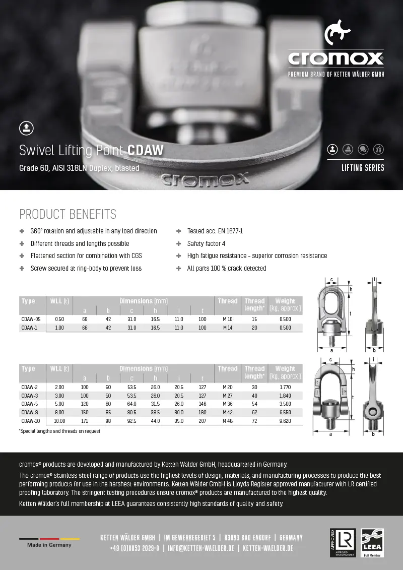 cromox® Swivel Lifting Point CDAW