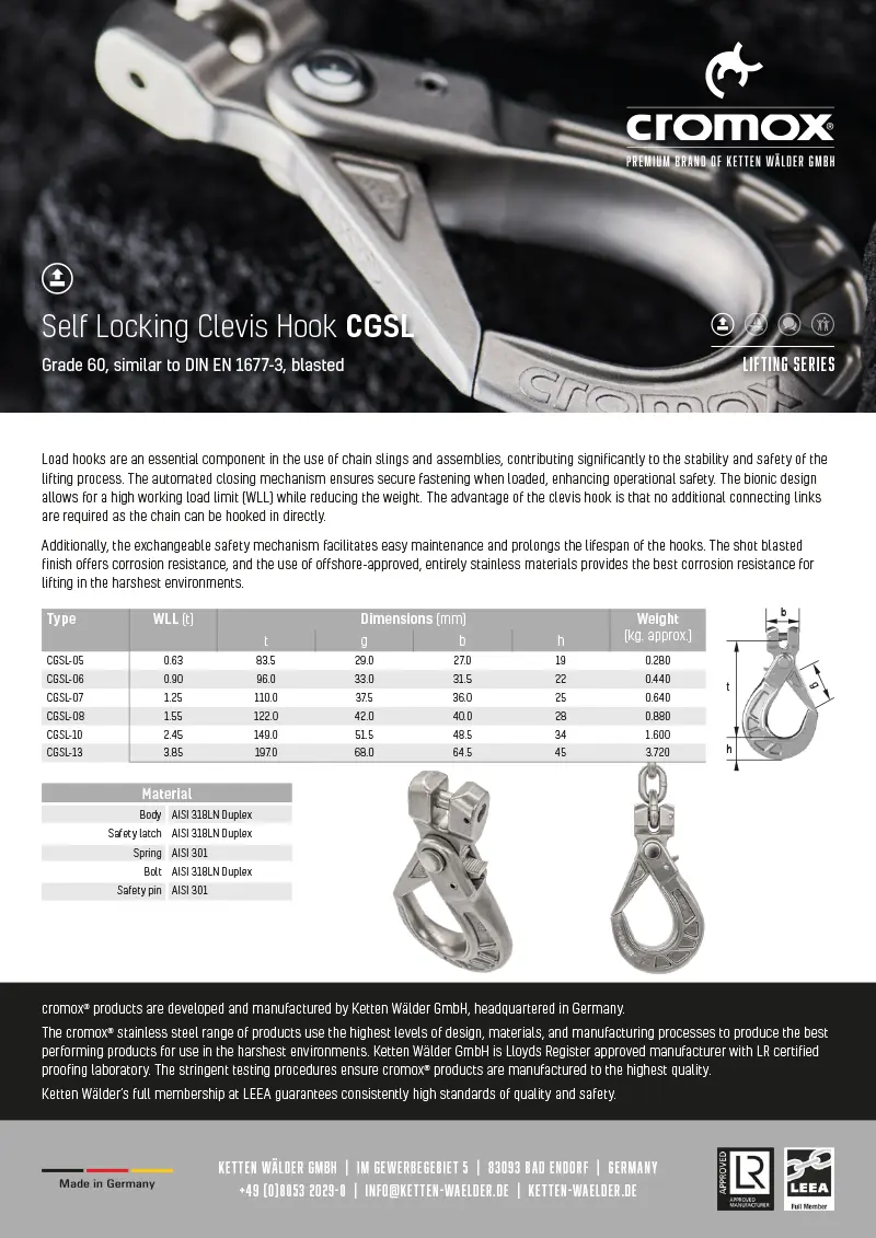 cromox® Self Locking Clevis Hook CGSL